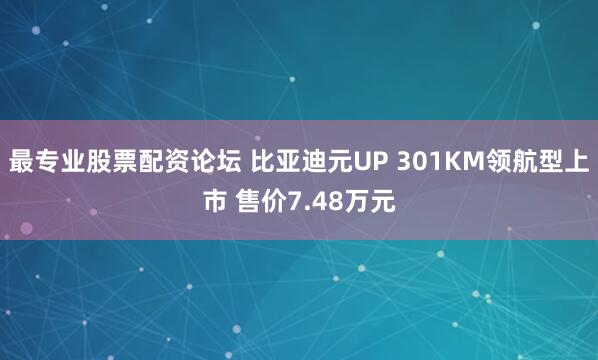 最专业股票配资论坛 比亚迪元UP 301KM领航型上市 售价7.48万元